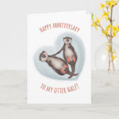 Cute Otter Half Jubileum Kaart (Gele Bloem)