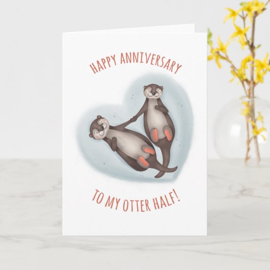 Cute Otter Half Jubileum Kaart (Gele Bloem)