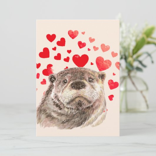 Cute Otter Hearts Sending Love Animal Kaart (Staand voorkant)