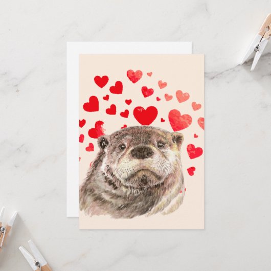Cute Otter Hearts Sending Love Animal Kaart (Voorkant / Achterkant in situ)