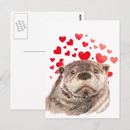 Cute Otter Hearts zend Al Mijn Liefde Briefkaart (Voorkant / Achterkant)