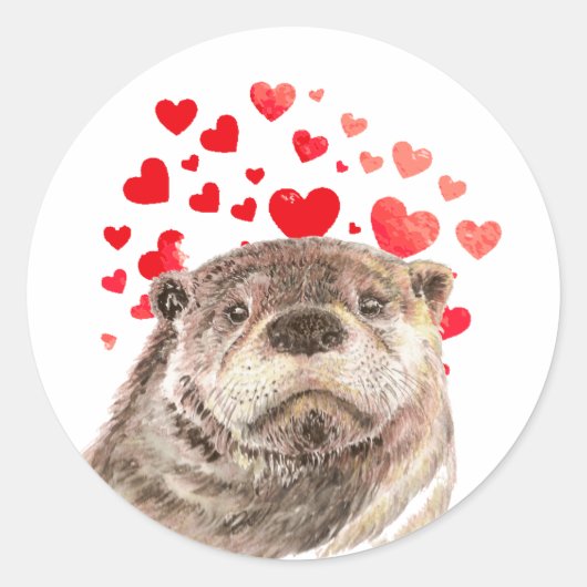 Cute Otter Hearts zend Al Mijn Liefde Ronde Sticker (Voorkant)