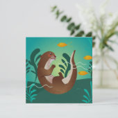 Cute Otter Holiday Card Feestdagenkaart (Staand voorkant)