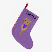 Cute Otter Hugging a Paars Heart Kleine Kerstsok (Voorkant (Hangend))