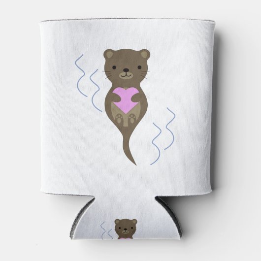 Cute Otter Hugging a Pink Heart Blikjeskoeler (Voorkant)