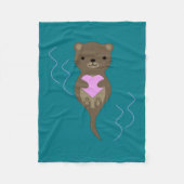 Cute Otter Hugging a Pink Heart Fleece Deken (Voorkant)