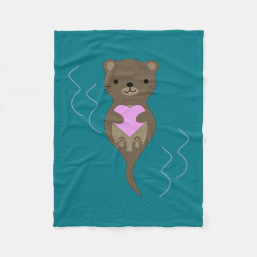 Cute Otter Hugging a Pink Heart Fleece Deken (Voorkant)