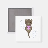 Cute Otter Hugging a Pink Heart Magneet (Voorkant / Achterkant)