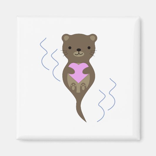 Cute Otter Hugging a Pink Heart Magneet (Voorkant)