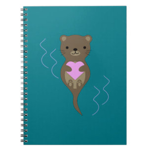 Cute Otter Hugging a Pink Heart Notitieboek