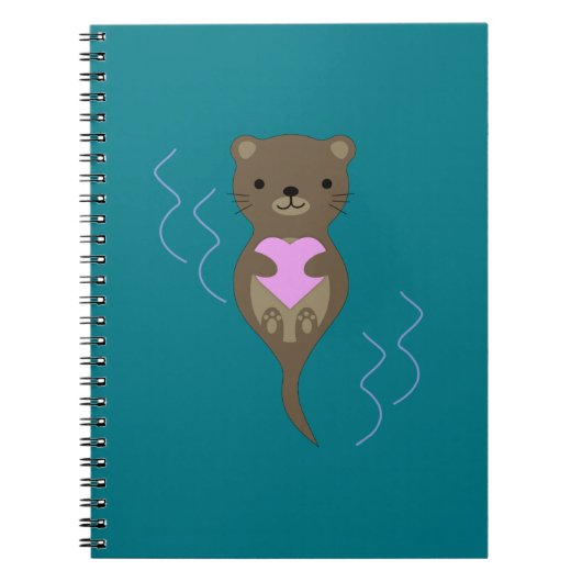 Cute Otter Hugging a Pink Heart Notitieboek (Voorkant)
