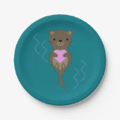 Cute Otter Hugging a Pink Heart Papieren Bordje (Voorkant)
