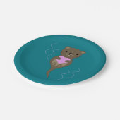 Cute Otter Hugging a Pink Heart Papieren Bordje (Gekanteld)