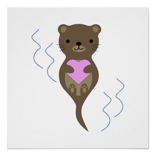 Cute Otter Hugging a Pink Heart Perfect Poster (Voorkant)
