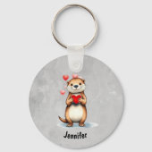 Cute Otter I love YOU with all my Heart Sleutelhanger (Achterkant)