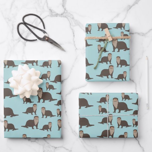 Cute Otter Illustration Pattern Inpakpapier Vel (Voorkant)