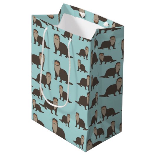 Cute Otter Illustration Pattern Medium Cadeauzakje (Voorkant Gekanteld)