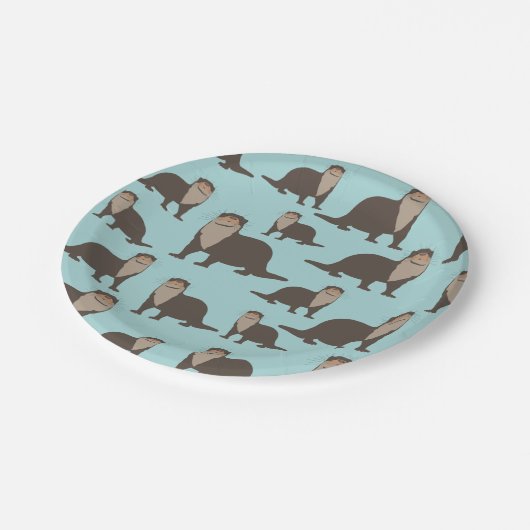 Cute Otter Illustration Pattern Papieren Bordje (Gekanteld)