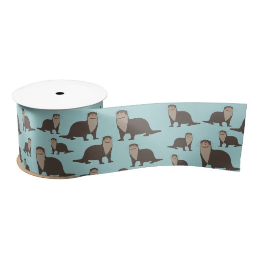Cute Otter Illustration Pattern Satijnen Lint (Spoel)