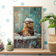 Cute Otter in Bubble Bath Poster