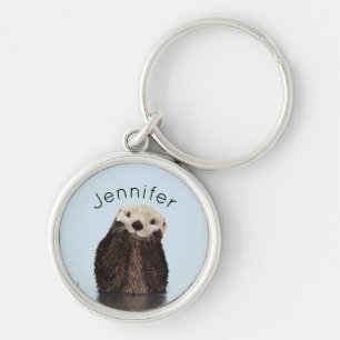 Cute Otter in een Pond die zijn gezicht houdt Sleutelhanger