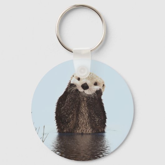 Cute Otter in een Pond die zijn gezicht houdt Sleutelhanger (Voorkant)