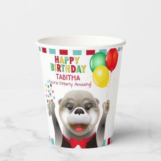 Cute Otter in Tuxedo | Kinderen van Birthday Papieren Bekers (Achterkant)