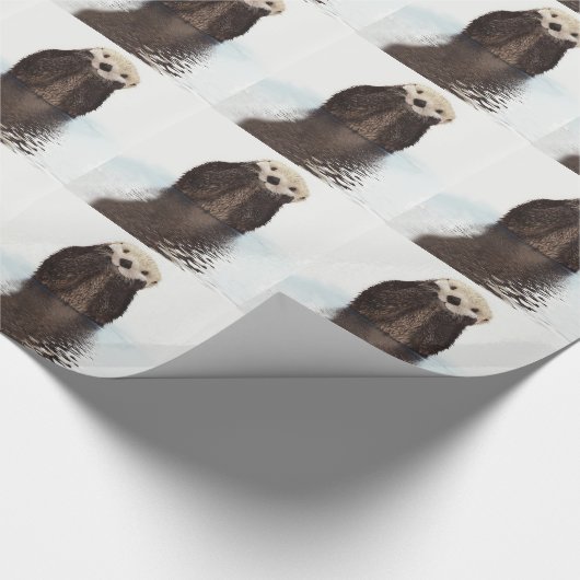 Cute Otter in Water Cadeaupapier (Hoek)