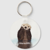Cute Otter in Water Sleutelhanger (Voorkant)