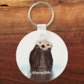 Cute Otter in Water Sleutelhanger (Voorkant)
