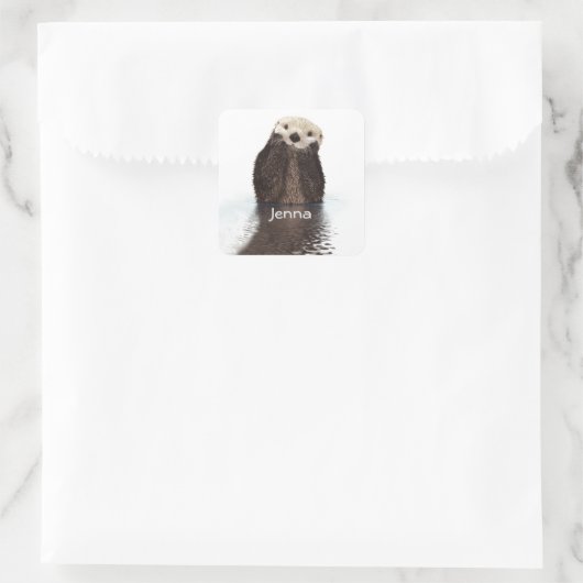 Cute Otter in Water Vierkante Sticker (Tas)