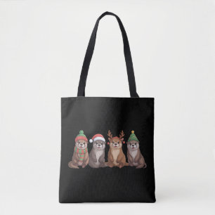 Cute Otter Kerst Morsig Kerstmis Lichtjes Dier Tote Bag