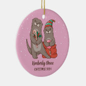 Cute Otter-kerstfeestdag wintersneeuw Keramisch Ornament (Rechts)
