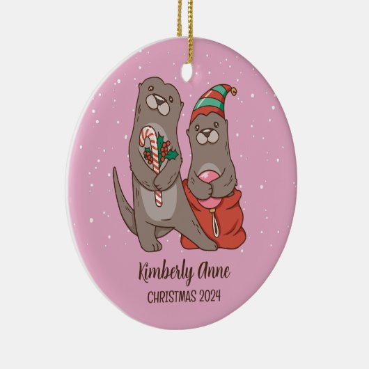 Cute Otter-kerstfeestdag wintersneeuw Keramisch Ornament (Rechts)