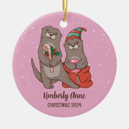 Cute Otter-kerstfeestdag wintersneeuw Keramisch Ornament