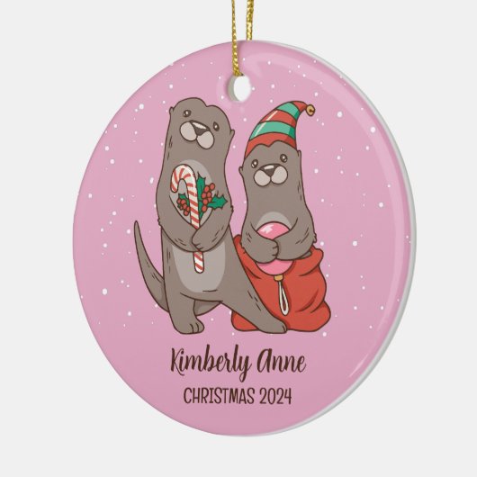 Cute Otter-kerstfeestdag wintersneeuw Keramisch Ornament (Links)