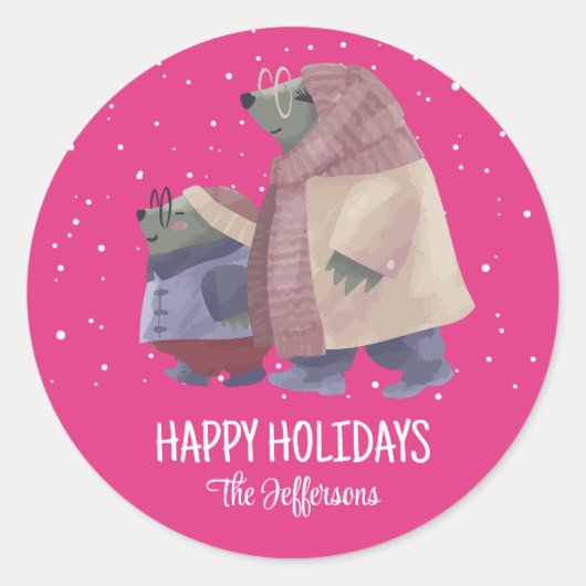 Cute Otter-kerstmis Snowy Winter Holiday Ronde Sticker (Voorkant)