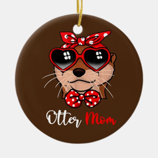 Cute Otter Ma Funny Bow Turban Glasses Keramisch Ornament (Voorkant)