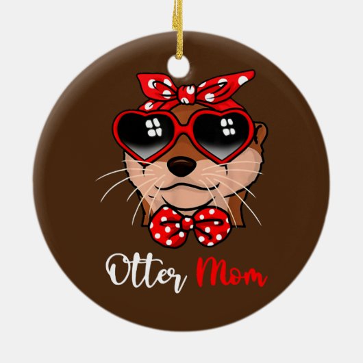 Cute Otter Ma Funny Bow Turban Glasses Keramisch Ornament (Achterkant)