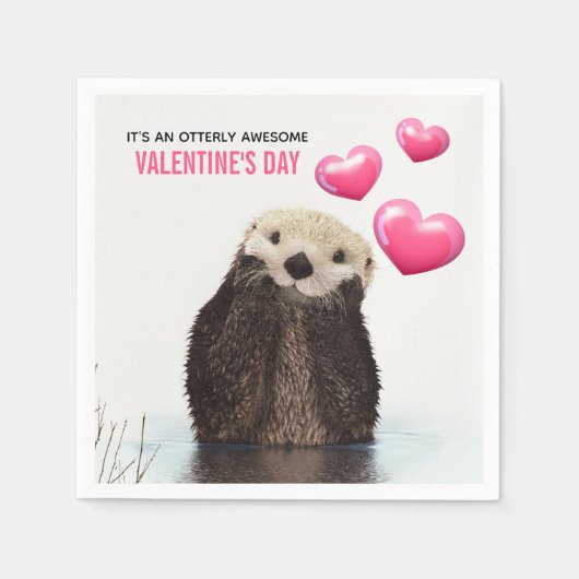 Cute Otter met harten Valentijnsdag Servet (Voorkant)