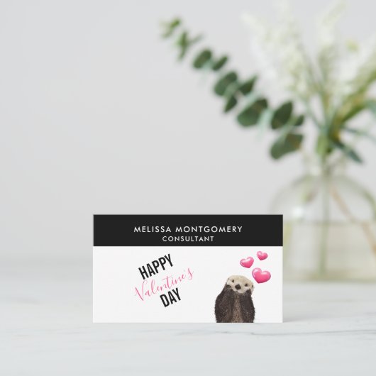 Cute Otter met harten Valentijnsdag Visitekaartje (Staand voorkant)