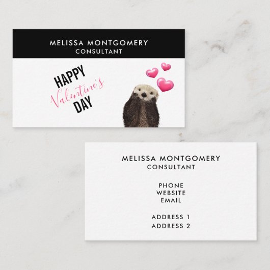 Cute Otter met harten Valentijnsdag Visitekaartje (Voorkant / Achterkant)
