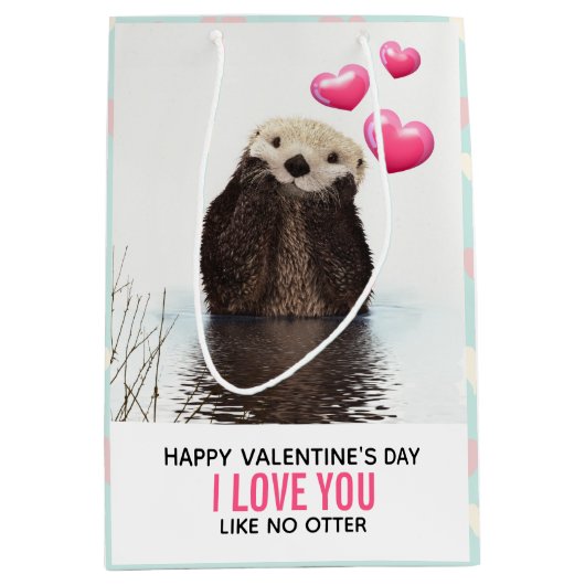 Cute Otter met Hearts Valentijnsdag Humor Medium Cadeauzakje (Voorkant)