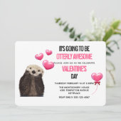 Cute Otter met Hearts Valentijnsdag Party Kaart (Staand voorkant)