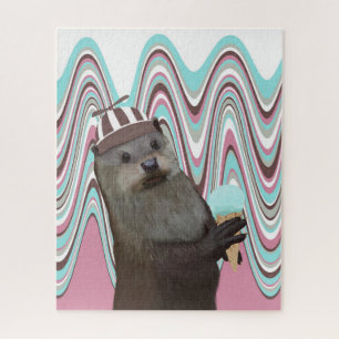 Cute Otter met ijsroze vloeibare roze roze roze Legpuzzel