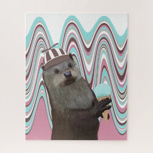 Cute Otter met ijsroze vloeibare roze roze roze Legpuzzel (Verticaal)