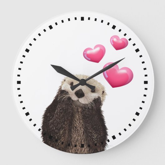 Cute Otter met Love Hearts Grote Klok (Voorkant)
