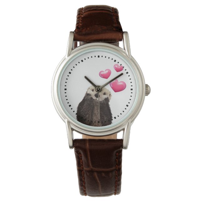 Cute Otter met Love Hearts Horloge (Voorkant)