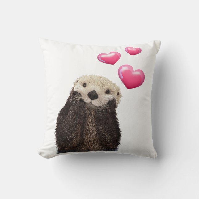 Cute Otter met Love Hearts Kussen (Voorkant)