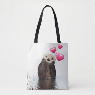 Cute Otter met Love Hearts Tote Bag